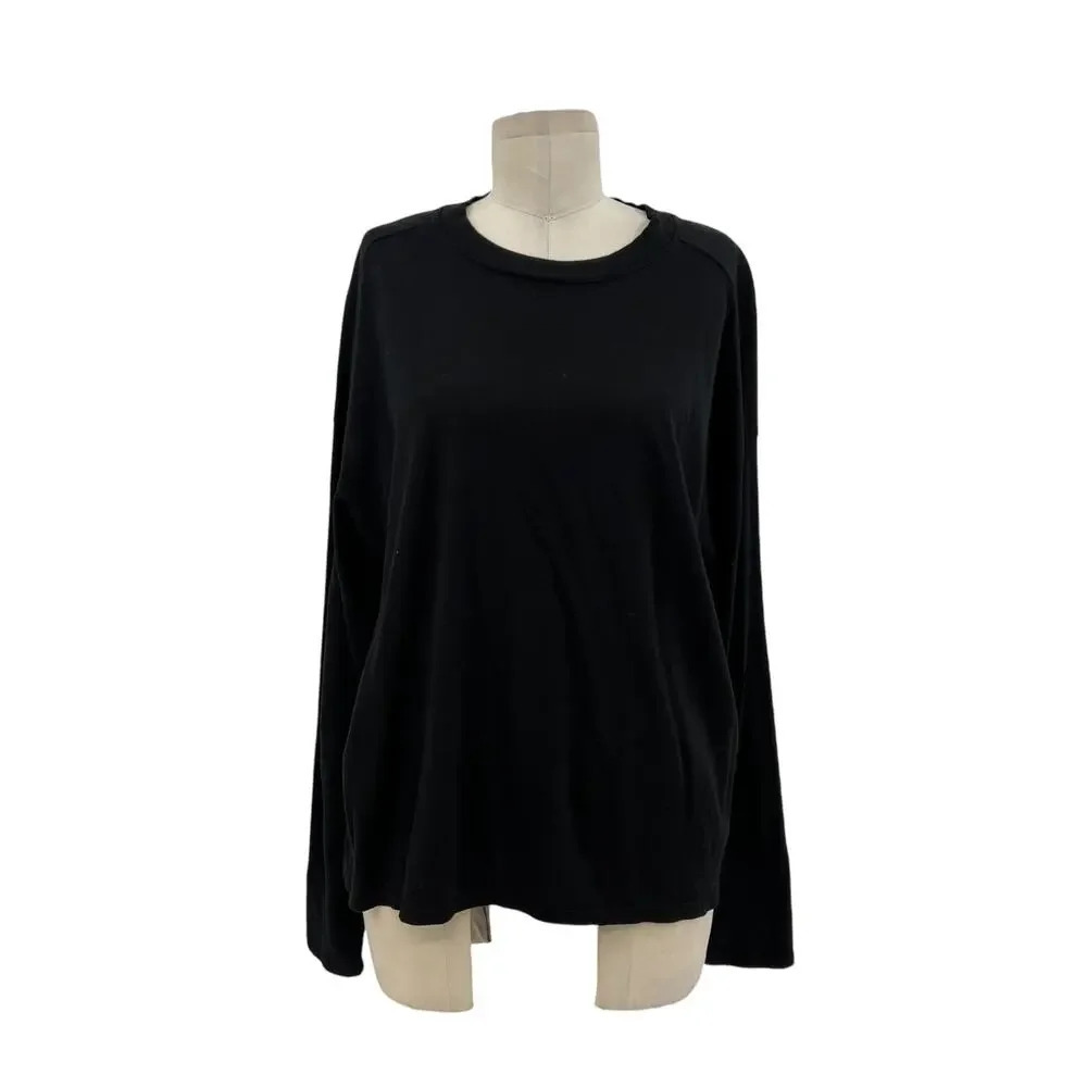 Electric & Rose Black Long Sleeve Cotton Crew Neck Tee Shirt Size Medium